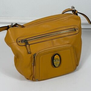 Tignanello Mustard Yellow Leather Crossbody Bag Wallet Organizer Boho